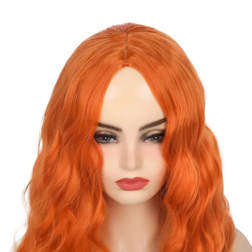 Miniatura 5 de Peluca larga y ondulada verde para mujer, parte media, disfraz de cosplay, peluca de repuesto de cabello sintético