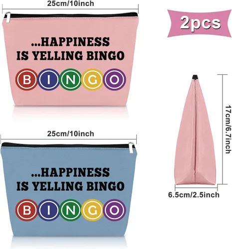 Miniatura 2 de Sazuwu 2 piezas Bolsa de maquillaje para regalo de bingo, regalos para amantes del bingo, regalos para el juego de bingo, ideas para regalos de Azul