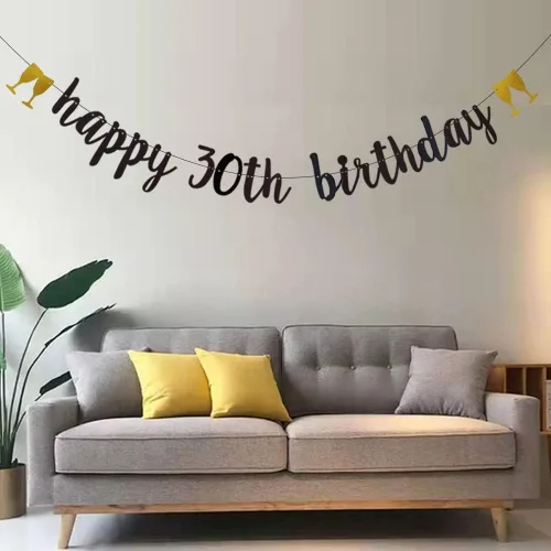 Miniatura 4 de Cartel de feliz cumpleaños 30, pre-encordado, guirnalda de fiesta de cumpleaños número 30, decoración de fiesta de cumpleaños de 30 años, letras