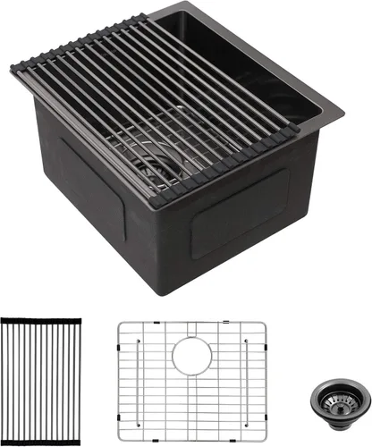 Miniatura 17 de Lordear Fregadero de cocina para interiores y exteriores de 15 x 17 con grifo plegable, Samll Bar Prep 16 calibre T304 de acero inoxidable