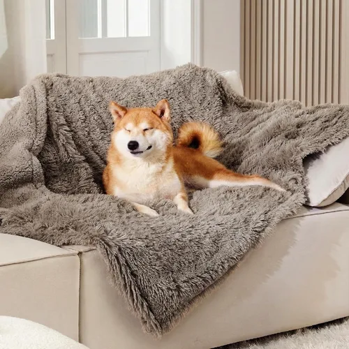 Miniatura 32 de Bedsure Mantas para perros grandes, manta impermeable mullida para perro para protector de sofá y cama, lavable, manta mullida de piel sintética Gris