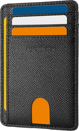 Miniatura 8 de RUNBOX Carteras de cuero minimalistas y delgadas con bloqueo RFID para bolsillo frontal, portatarjetas para hombres y mujeres, regalos para hombres