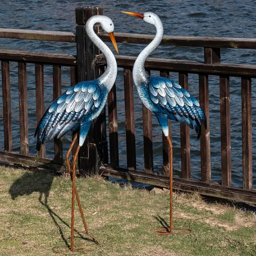 Miniatura 8 de Kircust Estatuas de Garza Azul para Exteriores Esculturas de Garza de Jardín de Metal, Arte de Patio de Pájaros Grande 47-48 Pulgadas, Juego de 2