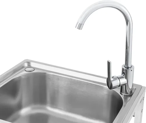 Miniatura 8 de Fregadero utilitario independiente de cocina de un solo tazón con grifo, fregadero de acero inoxidable con moldeado integrado para lavadero, baño