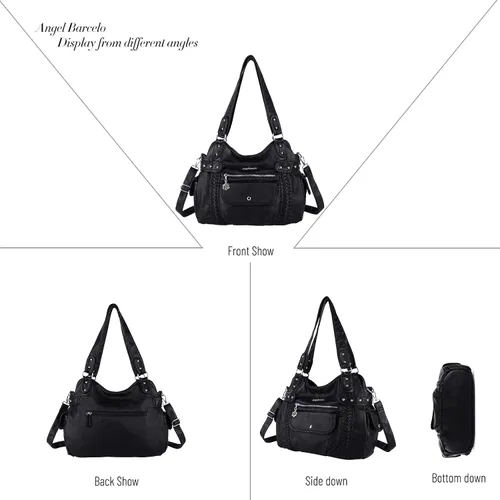 Miniatura 24 de Angel Barcelo - Bolsa de hombro amplia para mujer, diseño Hobo, cuero lavado