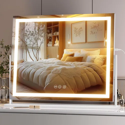 Miniatura 11 de Hasipu Espejo de tocador con luces, espejo de maquillaje LED de 24.2 x 19.7 pulgadas, espejo iluminado con aumento de 10 veces y USB, soporte