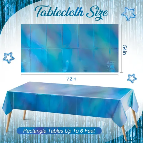 Miniatura 2 de 1 mantel de plástico iridiscente azul, desechable, brillante, de 54 x 72 pulgadas, mantel rectangular holográfico con láser, mantel de aluminio