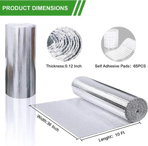 Miniatura 6 de Aislamiento de Ventana Reflectante de Burbujas, 36" de Ancho x 10 Pies de Largo, Aluminio Plateado, Ahorro de Energía, Protección de Temperatura