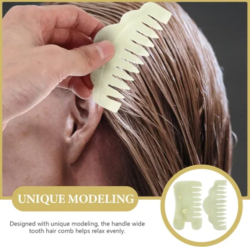 Miniatura 2 de Healifty Peine de pelo de jade para masaje del cuero cabelludo y terapia Gua Sha, peine de raspado de jade de doble propósito para belleza capilar