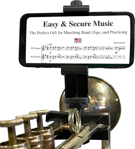 Gripophone Trompet Phone Lyre - Monta de forma segura tu teléfono en tu bocina, lee fácilmente música de PDF, toma videos mientras juegas,