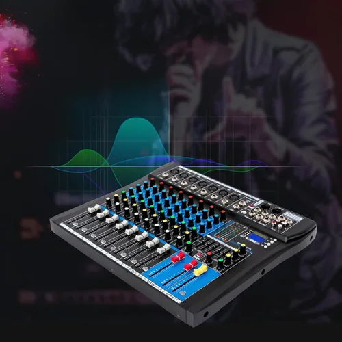 Miniatura 8 de Mezclador en vivo negro, micfuns, mezclador de sonido estéreo profesional de 8 canales, Bluetooth USB, grabación de computadora, reproducción