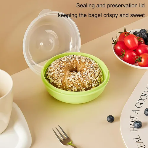 Miniatura 3 de Paquete de 4 recipientes para donas frescas, protector hermético para almacenamiento de bagel, soporte portátil para pan para organización de cocina