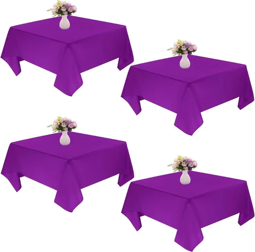 Miniatura 16 de Paquete de 4 manteles cuadrados de mesa de 52 x 52 pulgadas, mantel negro lavable a máquina, tela de poliéster, cubierta de mesa para comedor