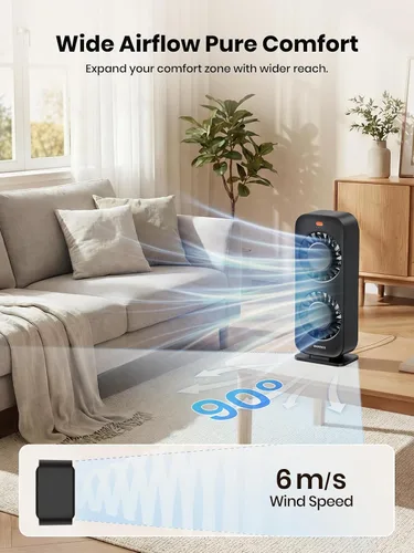 Miniatura 3 de Warmco Ventilador de torre de escritorio para dormitorio, ventilador de escritorio de alta velocidad de 19.7 ft/s de doble motor con 4 velocidades