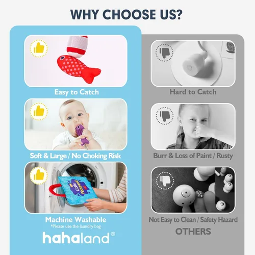 Miniatura 6 de hahaland Juguetes Montessori para niño de 1 año, regalo de cumpleaños, juego de pesca de tela 10 en 1, juguetes para niños pequeños con tazas