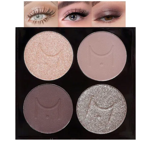 Miniatura 28 de evpct Paleta cuádruple de sombras de ojos marrón nude, brillante nude champán, dorado, marrón, cacao, brillantina, metálico, mate, alto pigmento