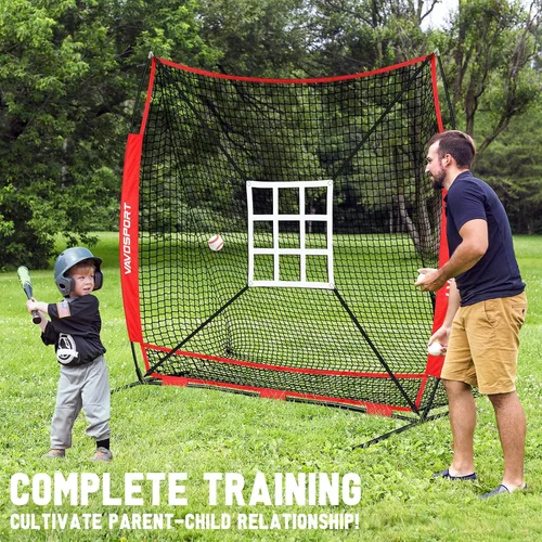 Miniatura 6 de Red de béisbol y sóftbol de 7 x 7 pies para bateo, lanzamiento, sistema de recolección de pelotas grandes, equipo de entrenamiento de béisbol