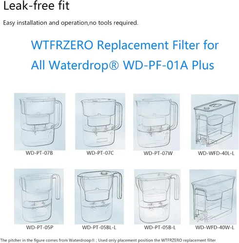 Miniatura 2 de Filtro de repuesto para Waterdrop® WD-PF-01A Plus, reduce PFOA/PFOS, cloro, compatible con jarras Waterdrop®, dura 3 meses o 200 galones, paquete