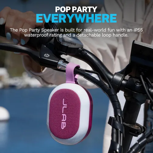 Miniatura 6 de JLab Altavoz Bluetooth Portátil Pop Party, Mulberry, Más de 8 Horas de Reproducción, Impermeabilización IP55, Asa de Bucle Desmontable, Iluminación