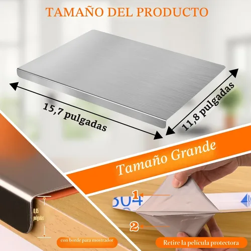 Miniatura 5 de HUAKENER Tablas de cortar grandes de acero inoxidable para cocina, tabla de cortar con borde de encimera, tabla de cortar con alfombrilla
