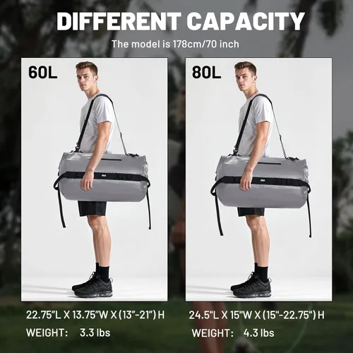Miniatura 7 de MIER Bolsa de Lona Grande Impermeable con Parte Superior Enrollable, Mochila Seca, Bolsas de Lona para Kayak, Rafting, Navegación, Natación, Gris