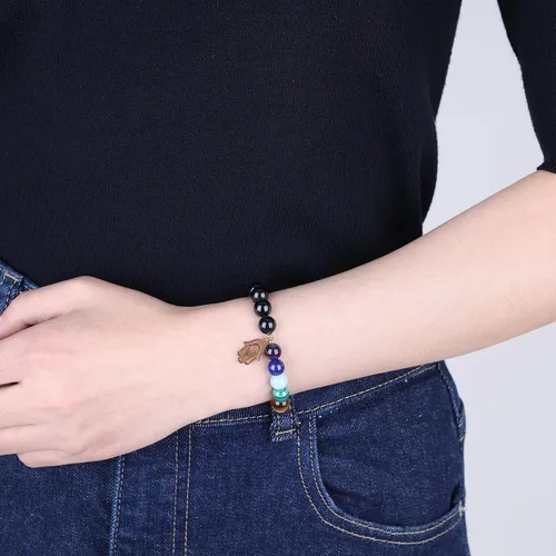 Miniatura 4 de COAI Pulsera de piedra de turmalina negra con 7 chakras
