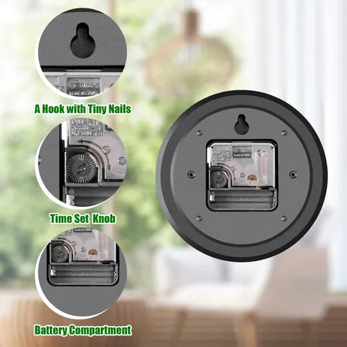 Miniatura 2 de QPEUIM Reloj de Pared de 12 Pulgadas Relojes de Pared Sin Tictac Operado con Batería con Esfera Estereoscópica Movimiento Ultra Silencioso de Cuarzo