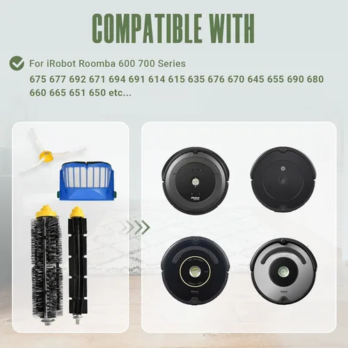 Miniatura 7 de Kit de accesorios de repuesto para iRobot Roomba 675 694 692 614 670 677 671 691 676 639 679 615 600 Series Robot aspirador, 1 rueda delantera, 1