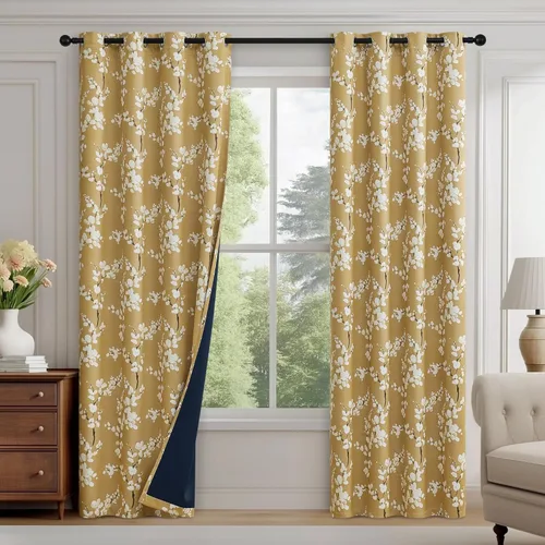 Miniatura 23 de FMFUNCTEX - Cortinas 100% blackout, 63 pulgadas de largo, estampado floral, aislamiento térmico, bolsillo para cortinero, 2 paneles, estilo granja