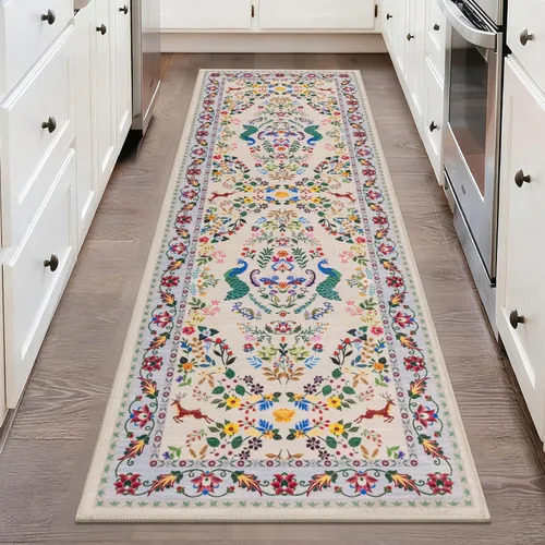 Miniatura 107 de HEBE Alfombra Pasillo 2'x10' Lavable Vintage Desgastada Alfombras de Área Antideslizante Alfombra de Lavandería Boho Alfombras de Piso para Pasillos