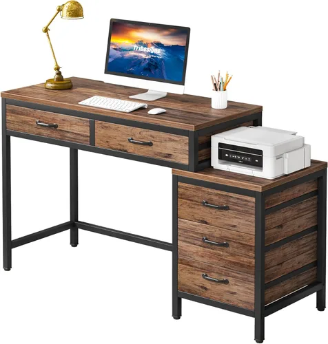 Miniatura 10 de Tribesigns Escritorio para Computadora con 5 Cajones, Escritorios de Oficina en Casa con Gabinete de Cajón Reversible Soporte para Impresora