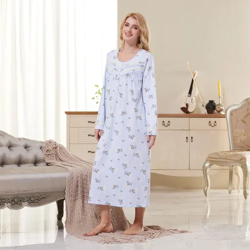 Miniatura 5 de Keyocean. - Camisón largo para mujer, de algodón, suave, ligero, ropa de dormir y de descanso para el verano.