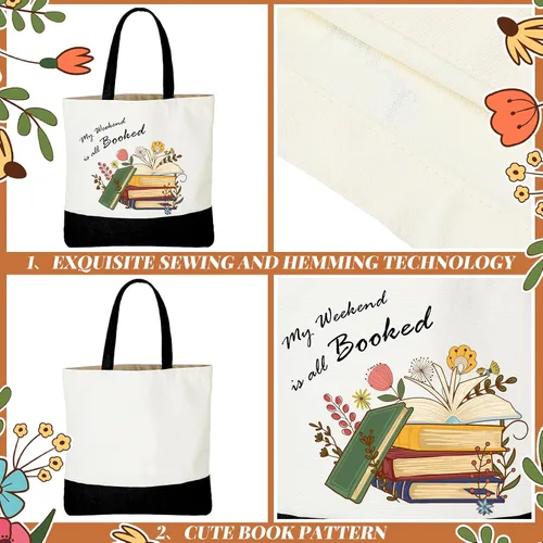 Miniatura 4 de Cunno Juego de 2 bolsas de lona con bolsa de maquillaje, bolsas estéticas para amantes de los libros para regalo de agradecimiento al profesor
