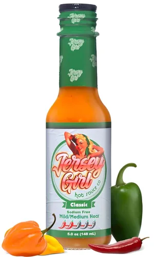 Miniatura 6 de Jersey Girl Hot Sauce Co Salsa Picante Sizzlin' Sin Sodio/Libre de Sal - Hecha con Pimienta Escorpión y Fantasma 5 Oz (Picante) Ingredientes