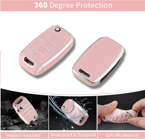 Miniatura 3 de Pangpai - Funda para llave de Kia en color rosa, funda de protección de TPU suave con llavero brillante compatible con Kia Sedona Rio Optima Soul