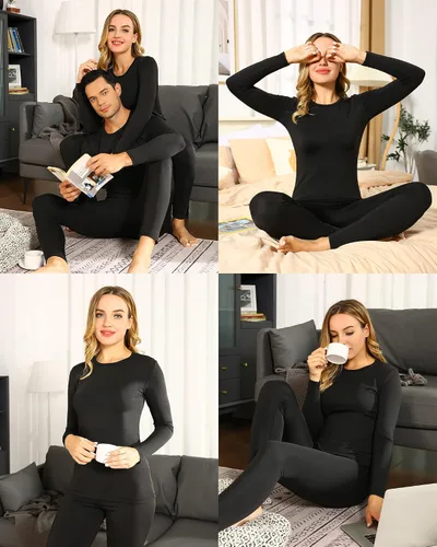 Miniatura 5 de ViCherub Conjunto de ropa interior térmica para mujer, capa base larga, forro polar, parte superior inferior