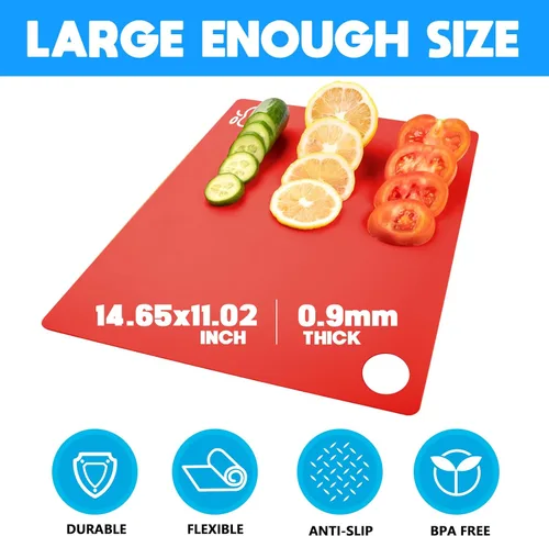 Miniatura 2 de GoodLuck 4 tablas de cortar flexibles con agujero para colgar, tablas de cortar de plástico sin BPA para cocina, alfombrilla de corte antideslizante