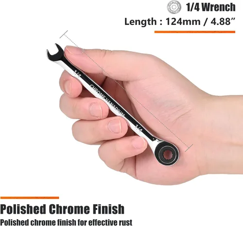 Miniatura 3 de Egofine - Llave combinada de trinquete de 1/4 de pulgada SAE, llave de engranajes de grado industrial con diseño de 12 puntas, trinquete de 72