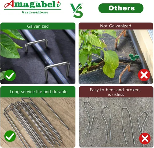 Miniatura 6 de AMAGABELI GARDEN & HOME Paquete de 200 grapas galvanizadas de 10 pulgadas, grapas de jardín de calibre 11, grapas de paisajismo, resistentes