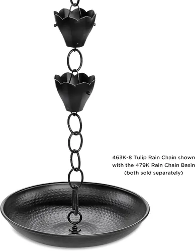 Miniatura 6 de Cadena de lluvia de aluminio negro de 13 tazas con clip de instalación de canalón de 8.5 pies Good Directions