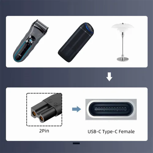 Miniatura 6 de 6 unids/set USB-C hembra a 2 pines DC 5 V potencia carga adater para cortadora de pelo eléctrica barba recortadoras afeitadoras instrumentos