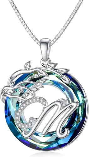TOUPOP Regalos para mujeres, collar con colgante de letra inicial de la A a la Z con círculo azul, joyería de cristal para mujeres, su madre,