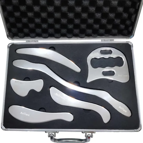Miniatura 11 de Juego de herramientas de masaje de raspado Gua Sha de acero inoxidable, juego de herramientas IASTM, gran herramienta de movilización de tejidos