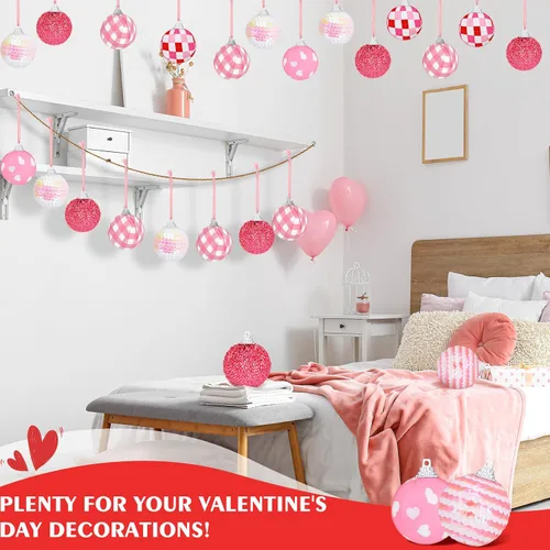 Miniatura 3 de Zhanmai Adorno de bola para el día de San Valentín, mini bola envuelta en tela, adornos colgantes decorativos, decoraciones de amor, 1.97 pulgadas