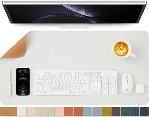 Miniatura 9 de Tapete de escritorio grande de corcho natural y cuero, tapete de escritorio ecológico, protector de escritorio de doble cara, tapete de teclado Café