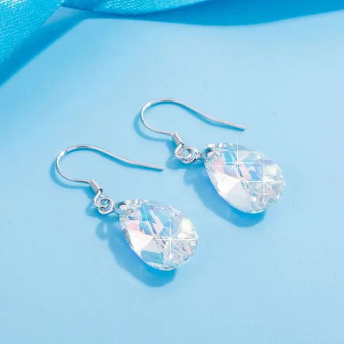 Miniatura 25 de Aretes colgantes de cristal austriaco con forma de lágrima para mujer, joyería hipoalergénica de plata de ley 925