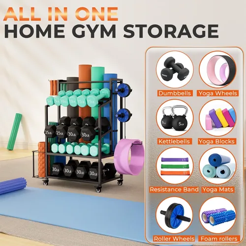 Miniatura 3 de Estante para Mancuernas de 600 LBS Soporte de Peso - Bonvork Estante de Peso Ajustable para Mancuernas, Estante de Almacenamiento de Gimnasio