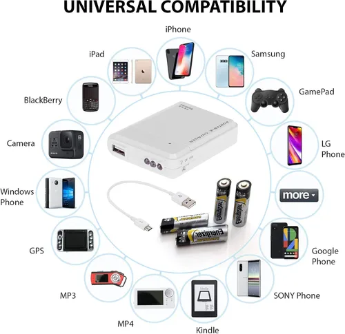 Miniatura 2 de Cargador de batería AA portátil para Xiaomi Redmi Go y cargador de emergencia con luz LED (toma 4 pilas AA) [blanco]