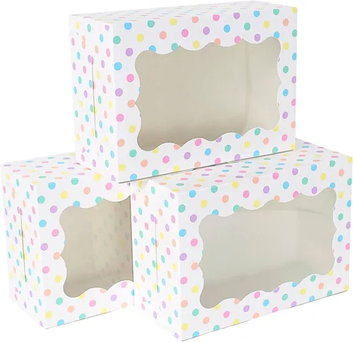 Perfect Occasion Cajas de galletas de lunares, paquete de 12 unidades, cajas de galletas de lunares pastel con ventana, para Pascua, cumpleaños,