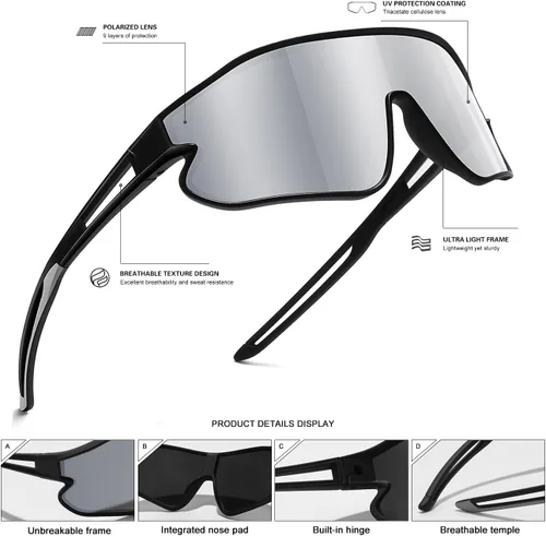Miniatura 14 de Lentes de sol para niños, lentes de sol de béisbol juveniles, polarizados, deportivos, ciclismo, para niños y niñas, marco ligero